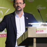 Le président des Verts Balthasar Glättli s'adresse aux délégués de son parti samedi à Berne, avec en ligne de mire les élections fédérales de 2023.